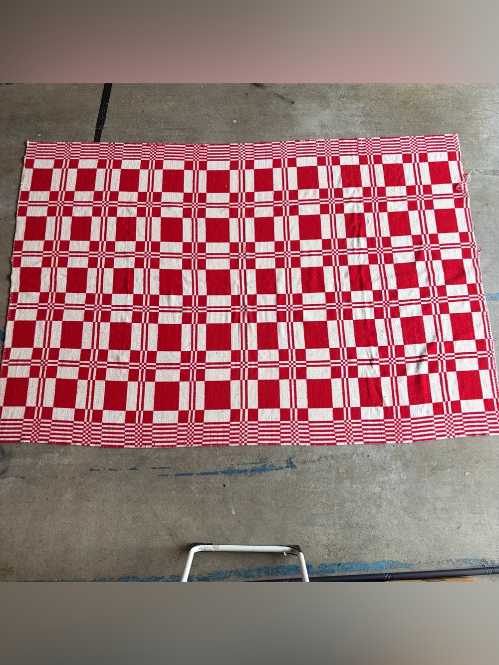 Vintage Swedish Monk’s Belt Red White Woven Throw Blanket Colonial Revival Grid